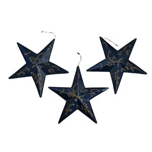 🚨Rustic Farmhouse Navy Blue Country Star Metal Tin Ornaments Set of 3
